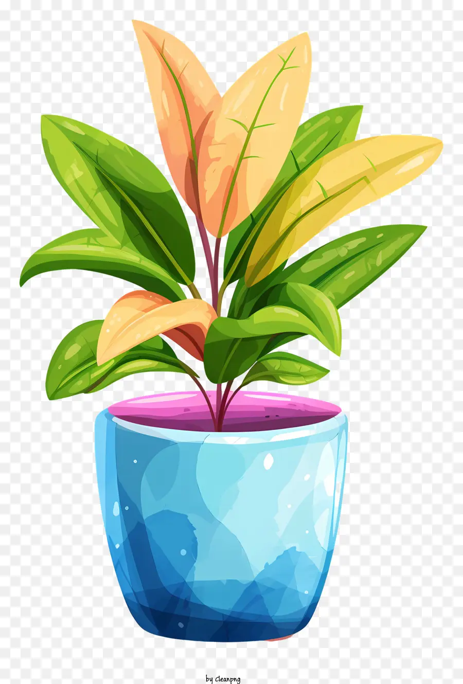 современный цветочный горшок，маленький синий горшечный растение PNG