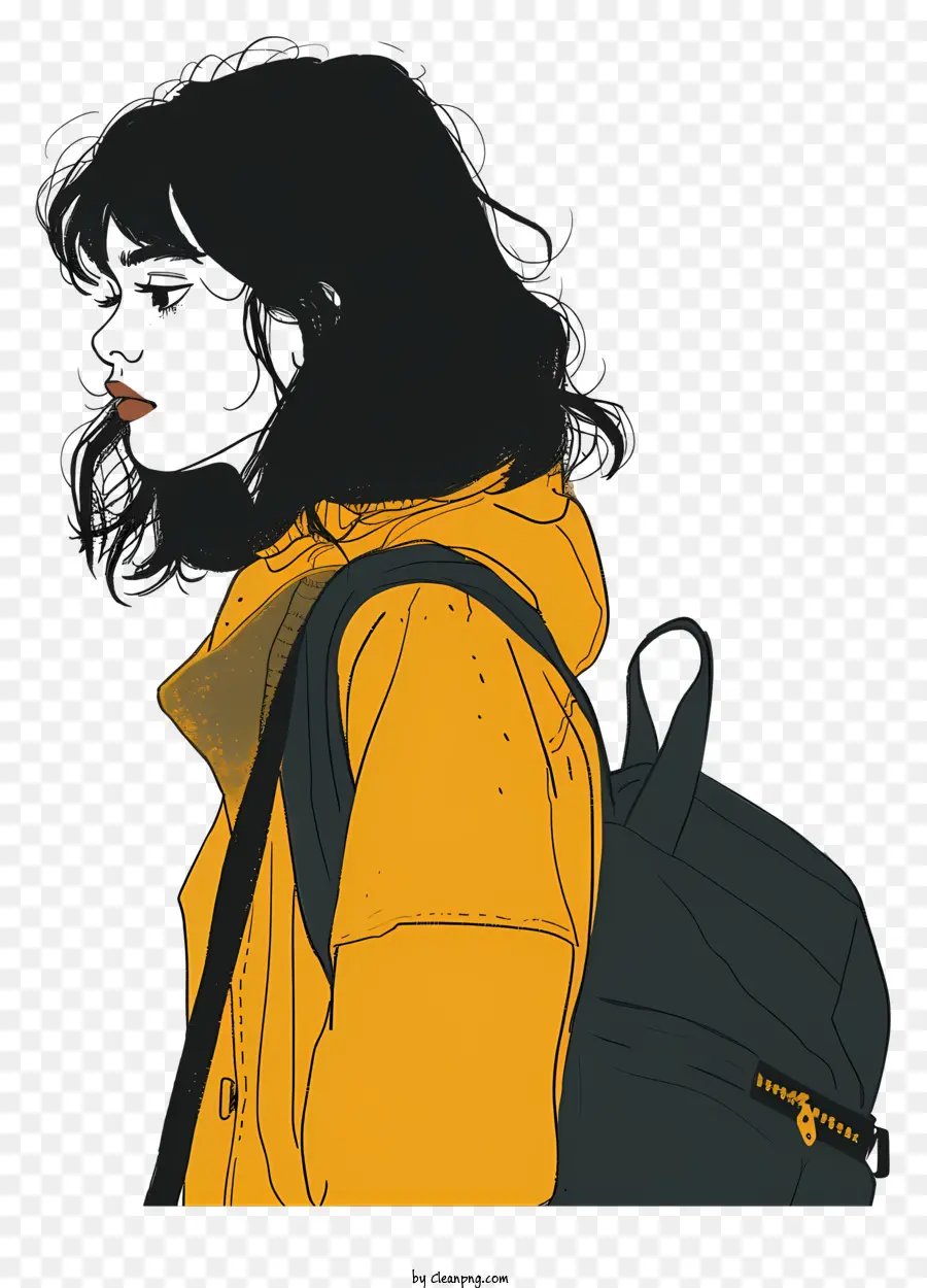 Девушка из колледжа с сумкой，желтый пиджак PNG