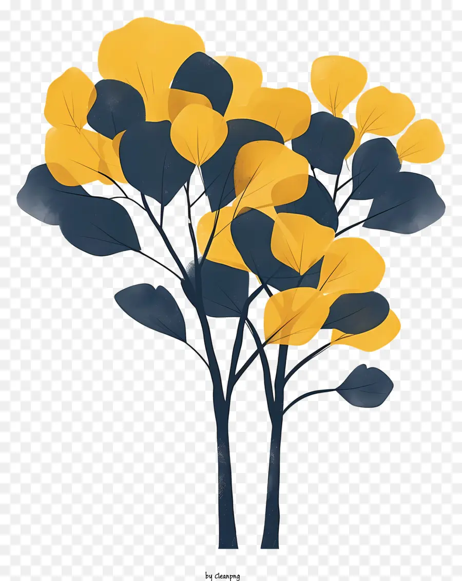 Дерево，Золотые листья PNG