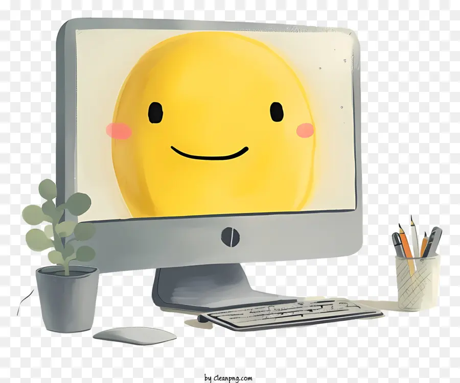 монитор компьютера，Улыбающаяся иллюстрация лица PNG