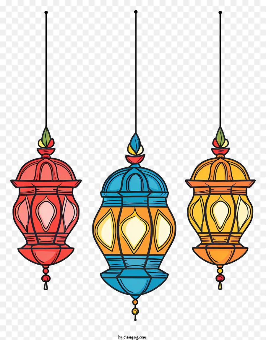 Висящие исламские лампы，Красочные фонари PNG
