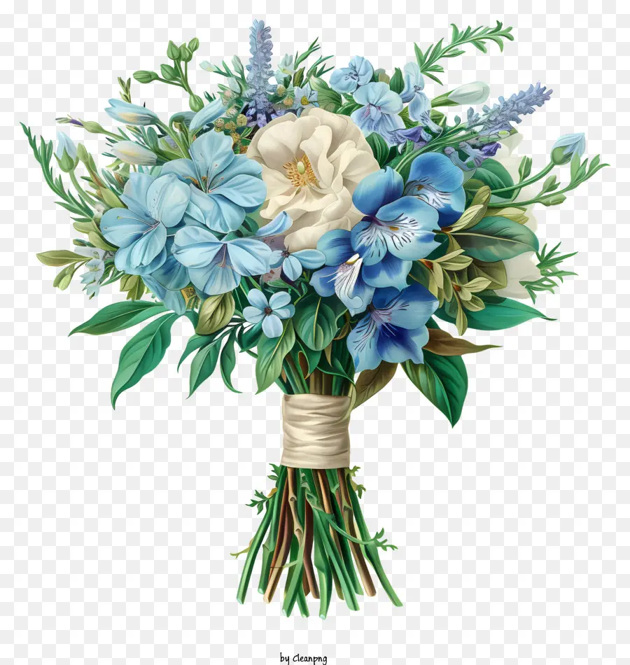 Свадебный цветок букет，синие и белые цветы PNG
