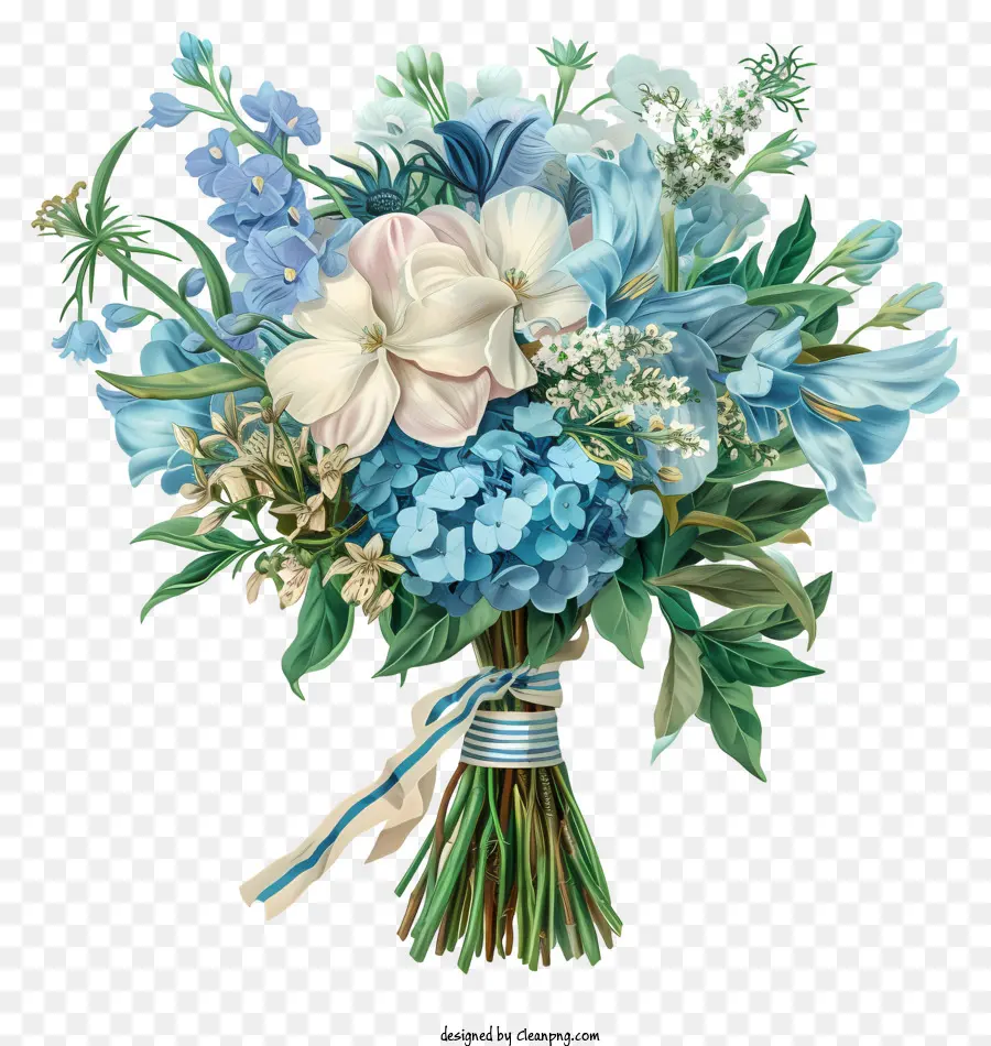 Свадебный цветок букет，синие и белые цветы PNG