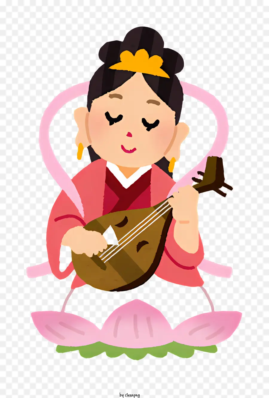Женщина играющая инструмент，Цветок Лотоса PNG