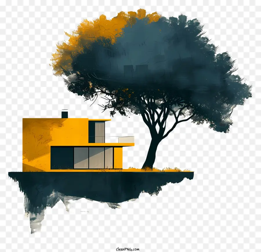 Дерево архитектуры，Дом с растущим деревьями PNG