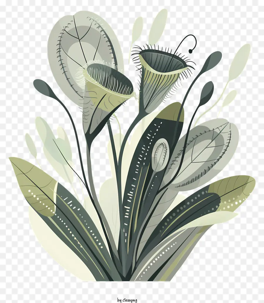 хищное растение，черно белая живопись PNG