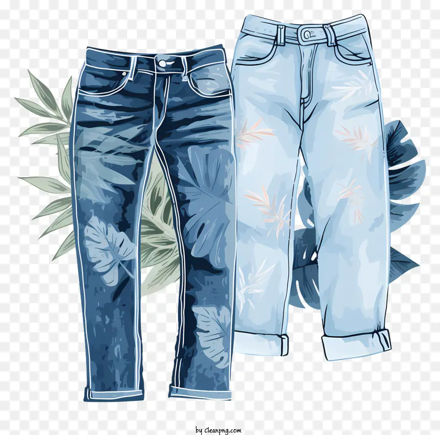 джинсы，джинсы с цветочным рисунком PNG