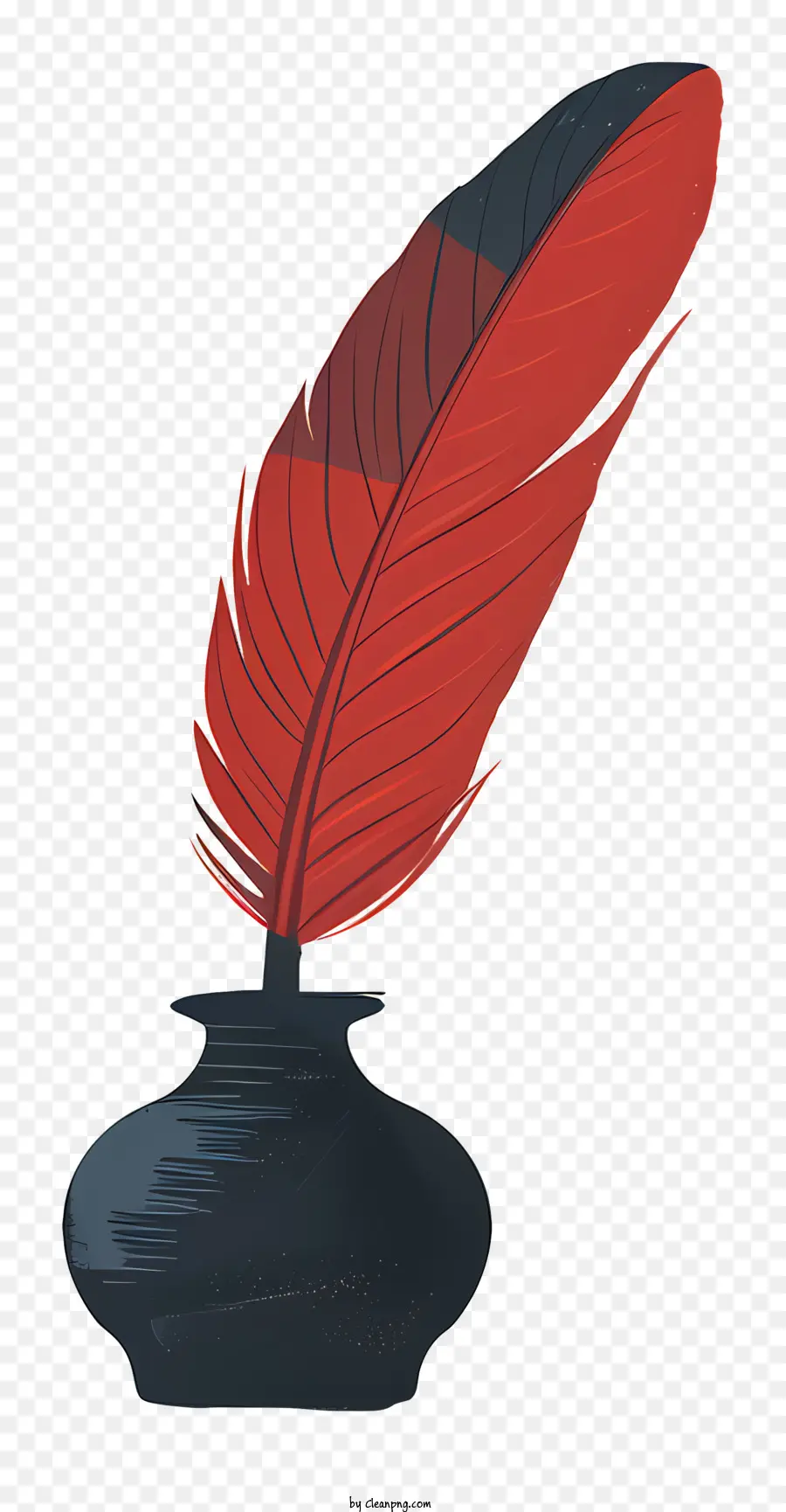 Quill Inkwell，черное и красное перо PNG