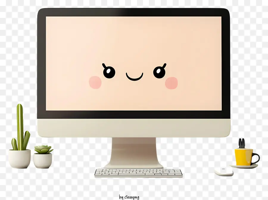 монитор компьютера，Компьютер с улыбающимся лицом PNG