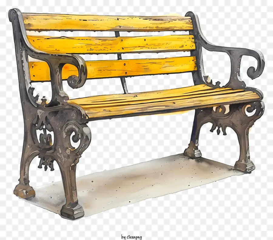 Садовая скамейка，Желтая деревянная скамья PNG