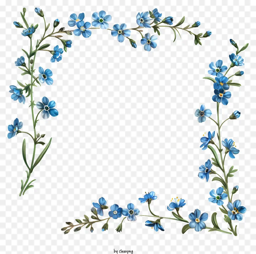 весенние цветы рама，синие цветы PNG