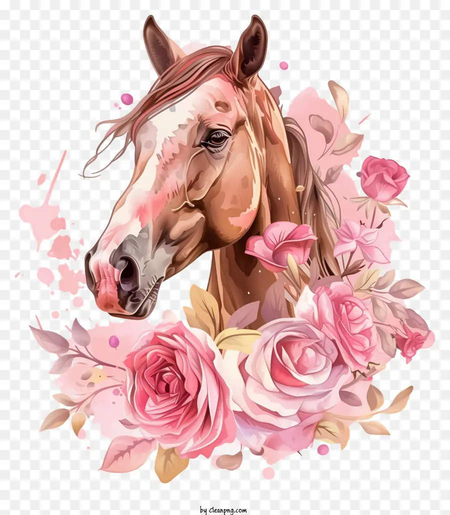 лошадь，Розы PNG