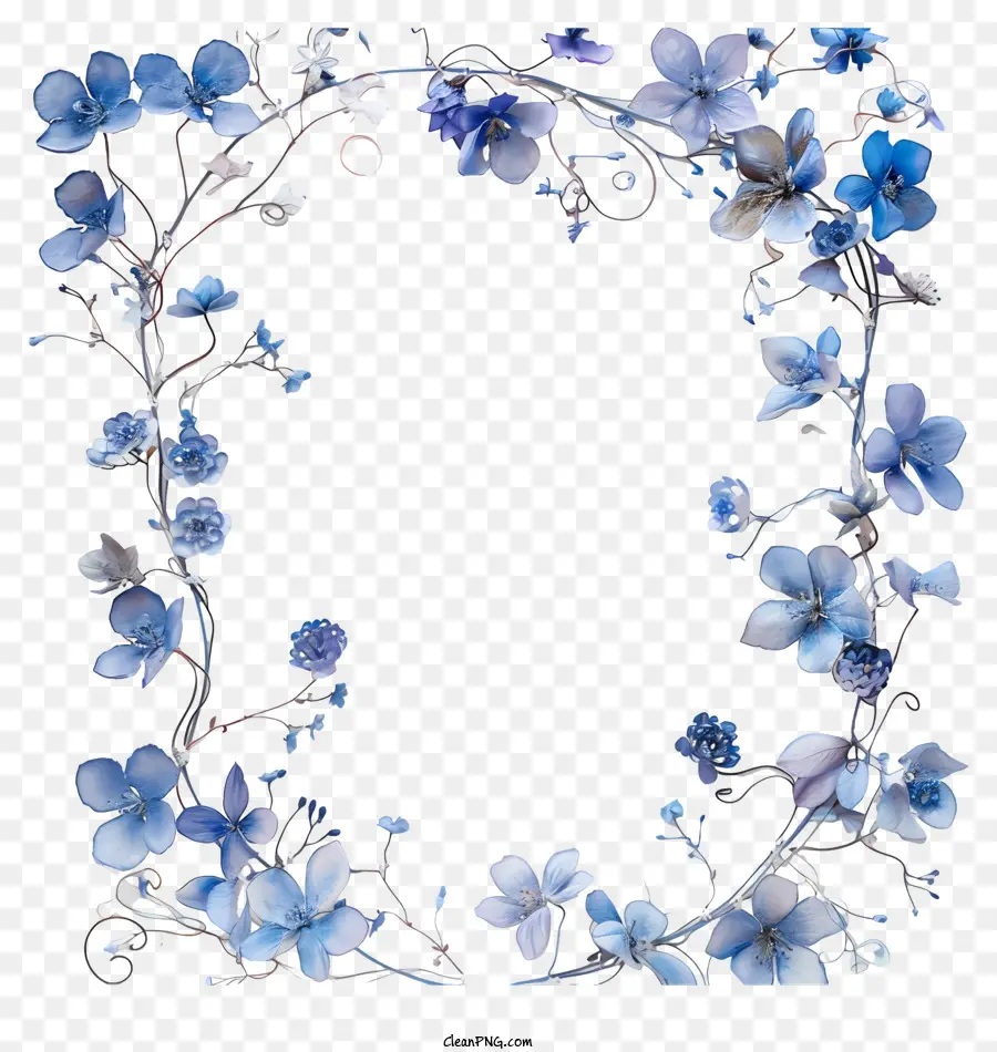 синяя цветочная лоза рама，цветочный венок PNG