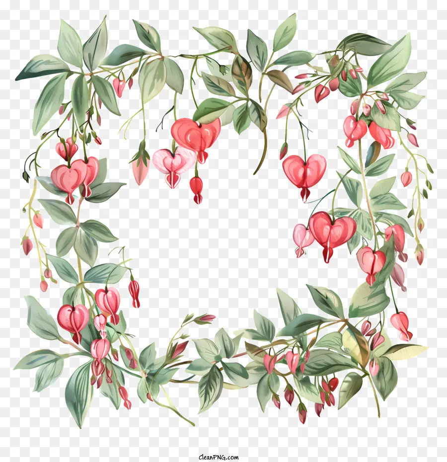 весенние цветы рама，Цветы в форме сердца PNG