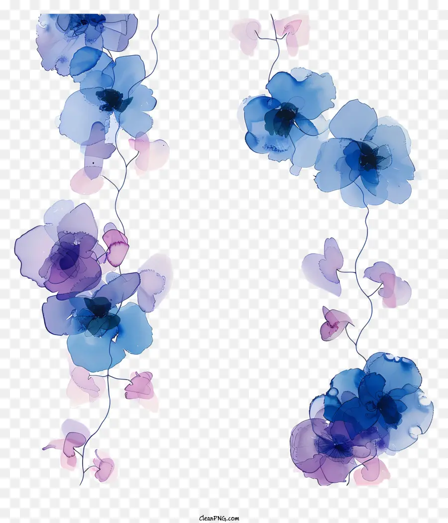 Синяя цветочная лоза，акварель PNG