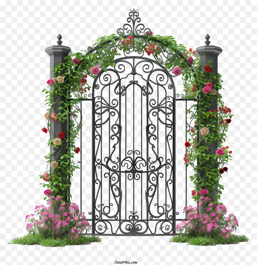 Весенние садовые ворота цветы，ворота из кованого железа PNG