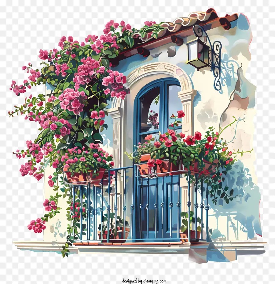 Весенние балконы цветы，Дом с балконом PNG