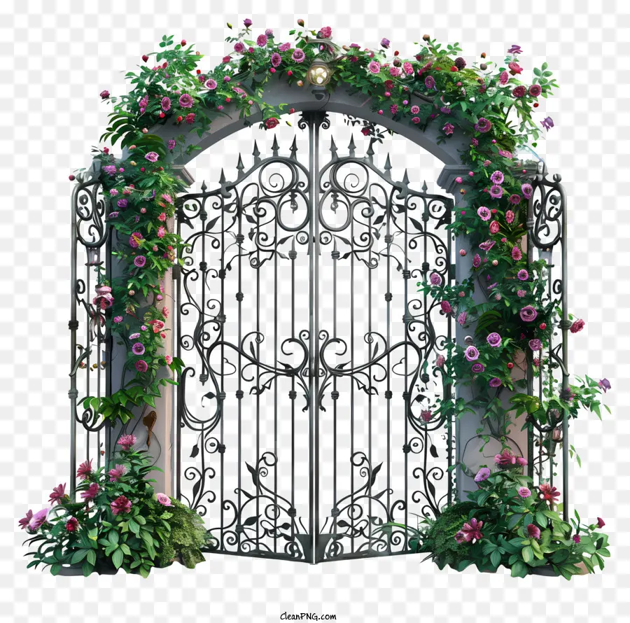 Весенние садовые ворота цветы，железные ворота PNG
