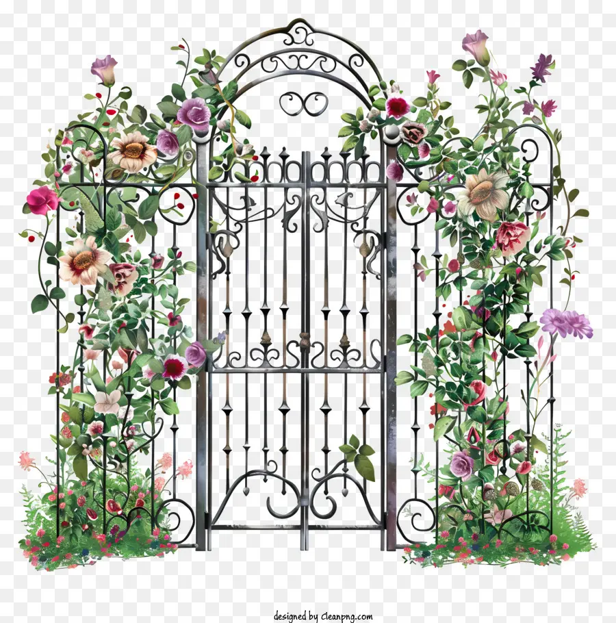 Весенние садовые ворота цветы，ворота из кованого железа PNG
