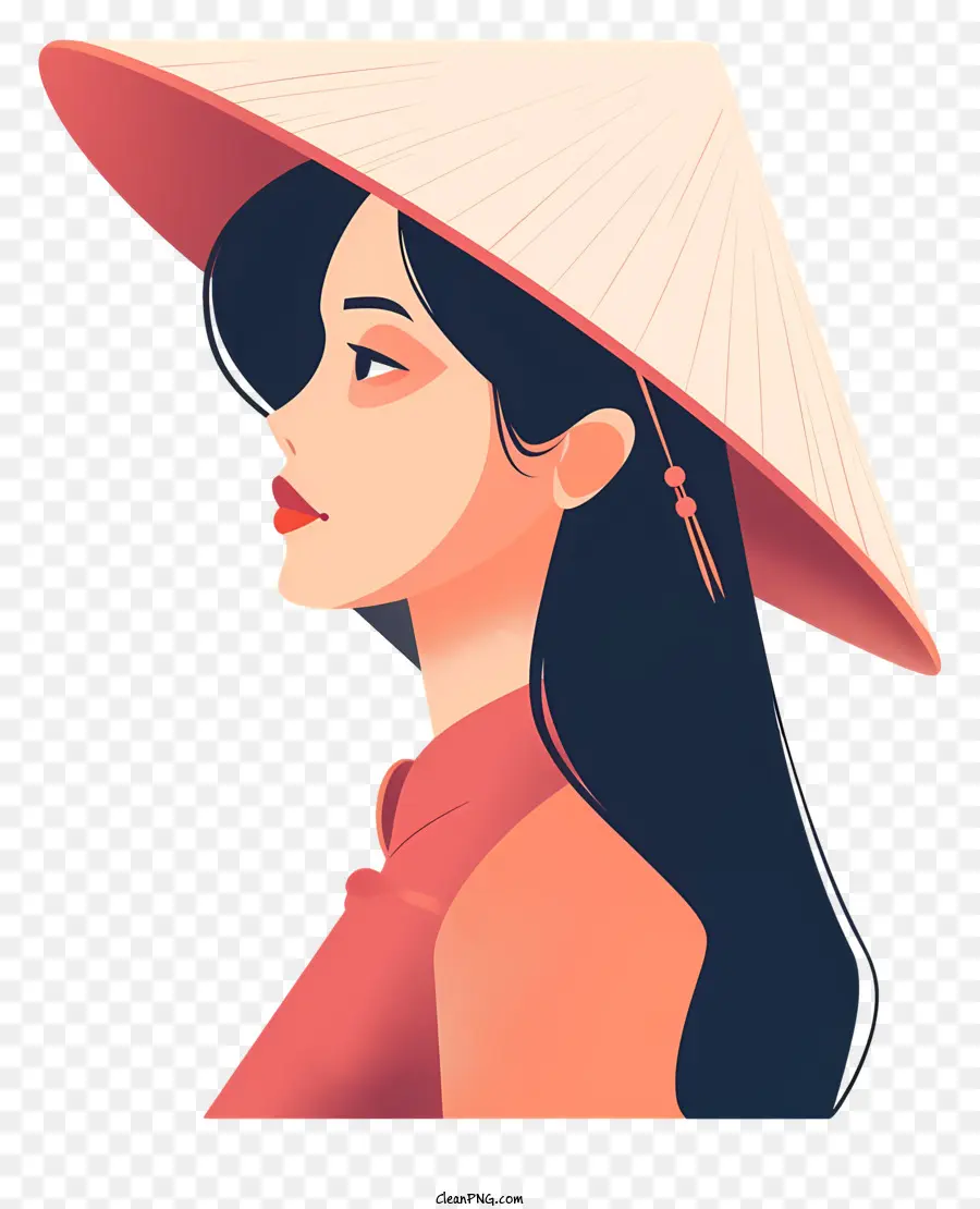 Вьетнамская девушка，Традиционная азиатская шляпа PNG