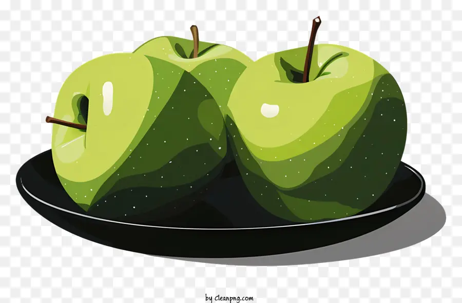 зеленые яблоки，черная тарелка PNG
