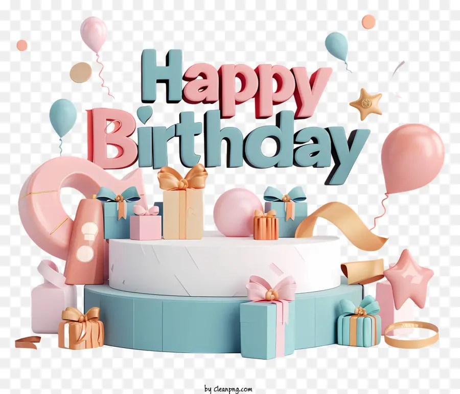 Симпатичный текст с днем ​​рождения，День рождения Торт PNG