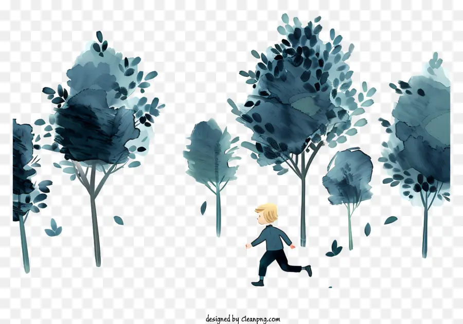 Маленький мальчик бежит，лес PNG