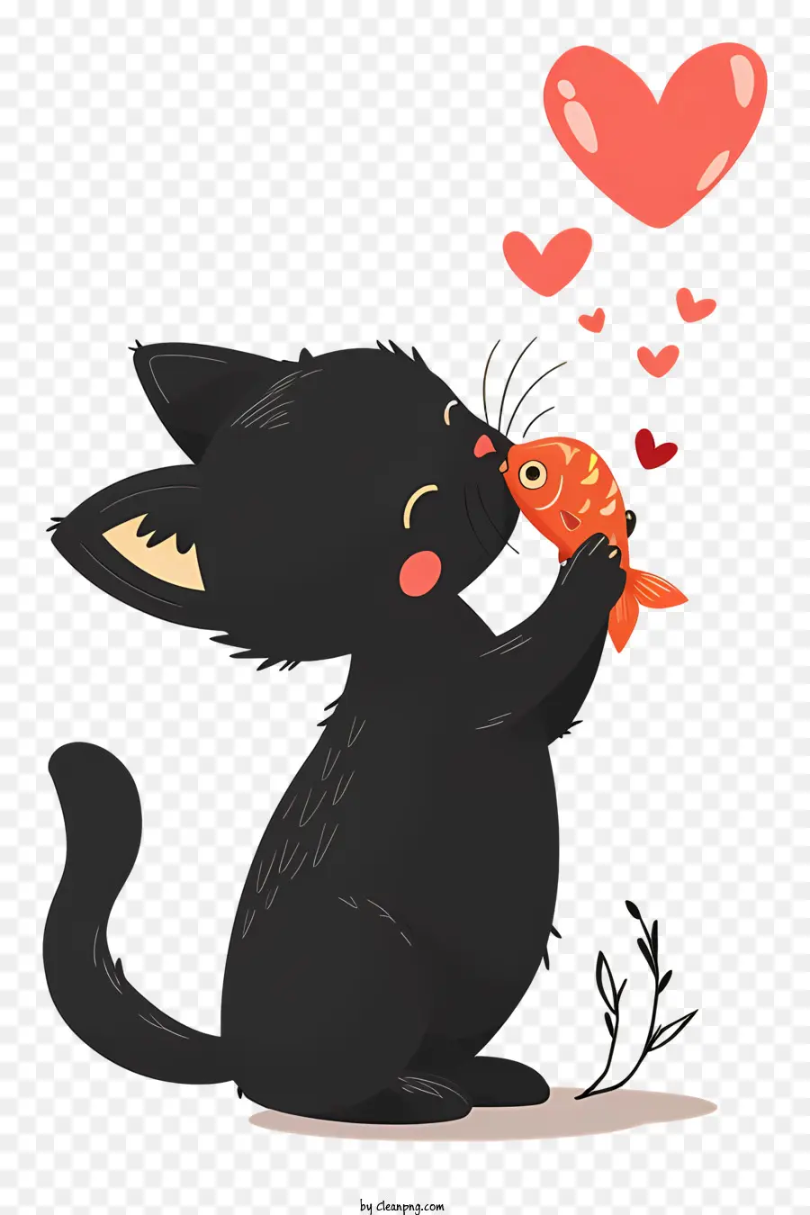 Кошка целует рыбу，Черный кот PNG