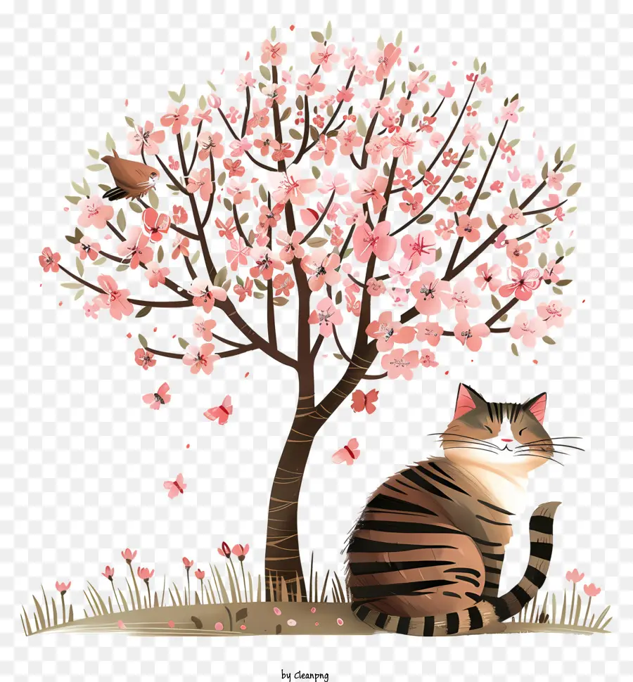 Кошка под деревом，кошка PNG