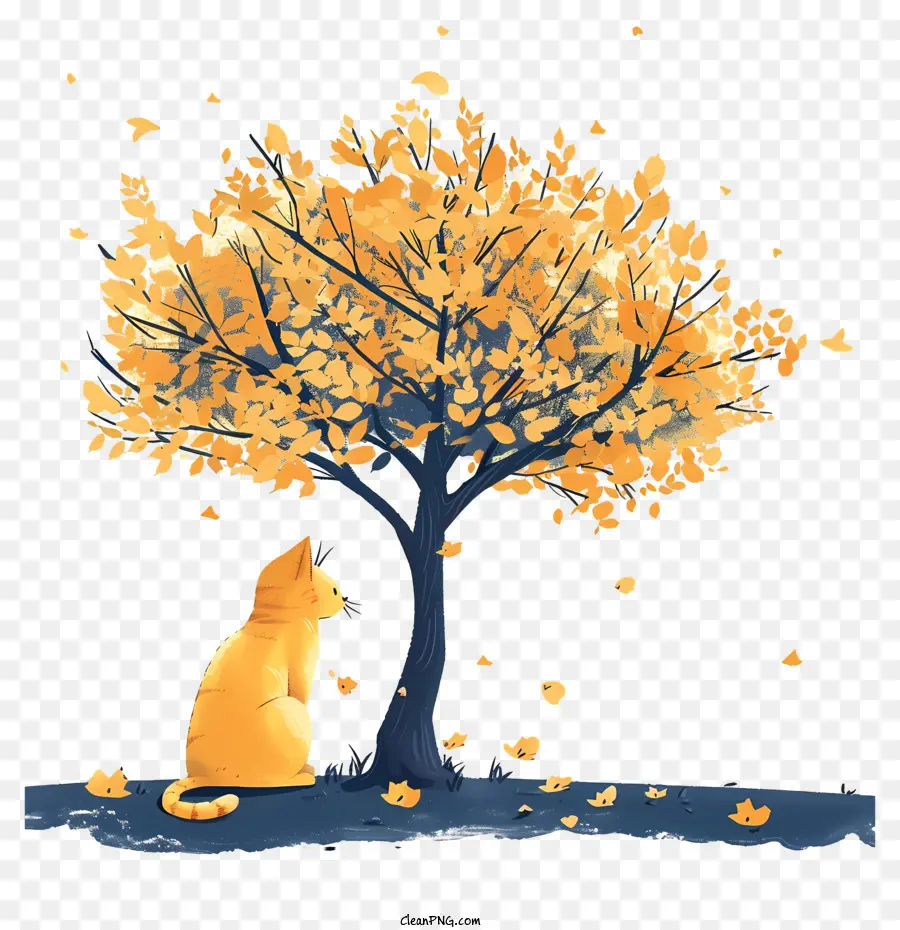 Кошка под деревом，кошка PNG