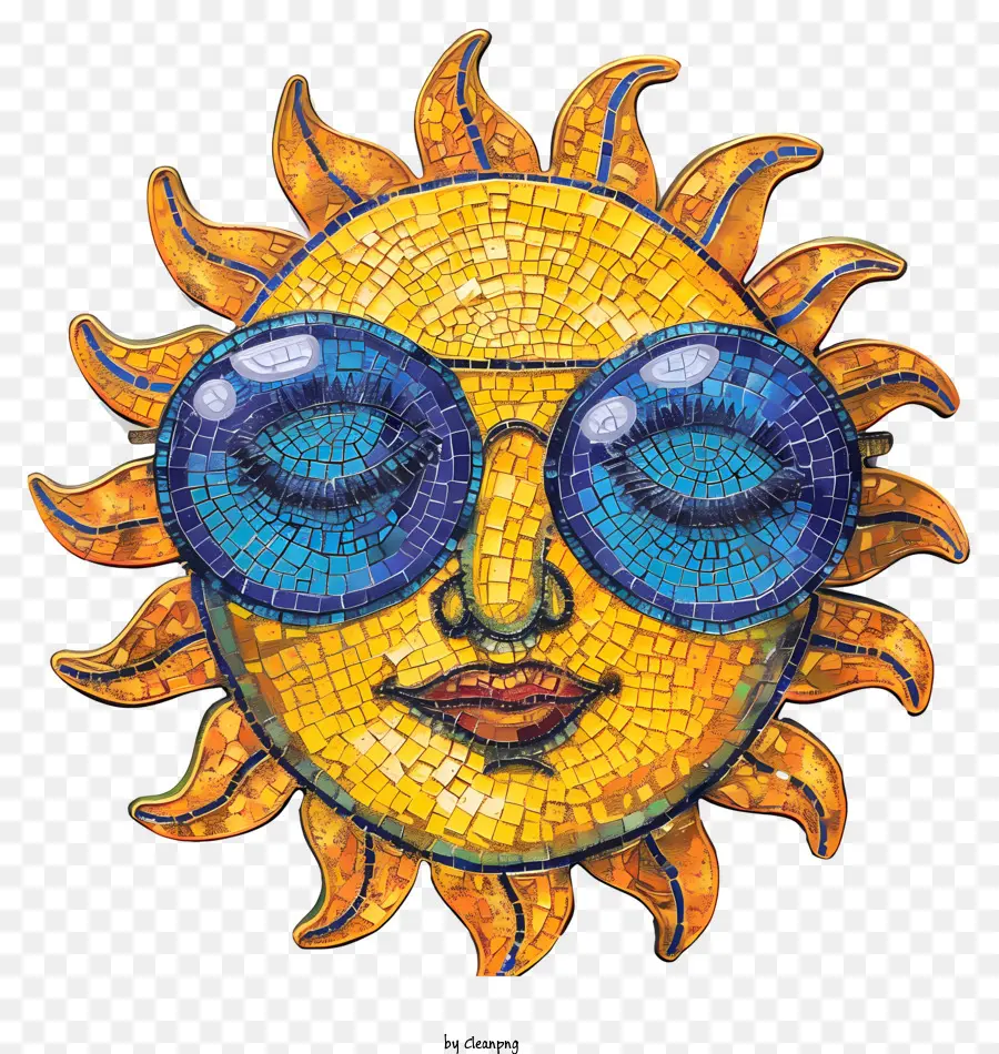 солнце с очками，мозаика PNG