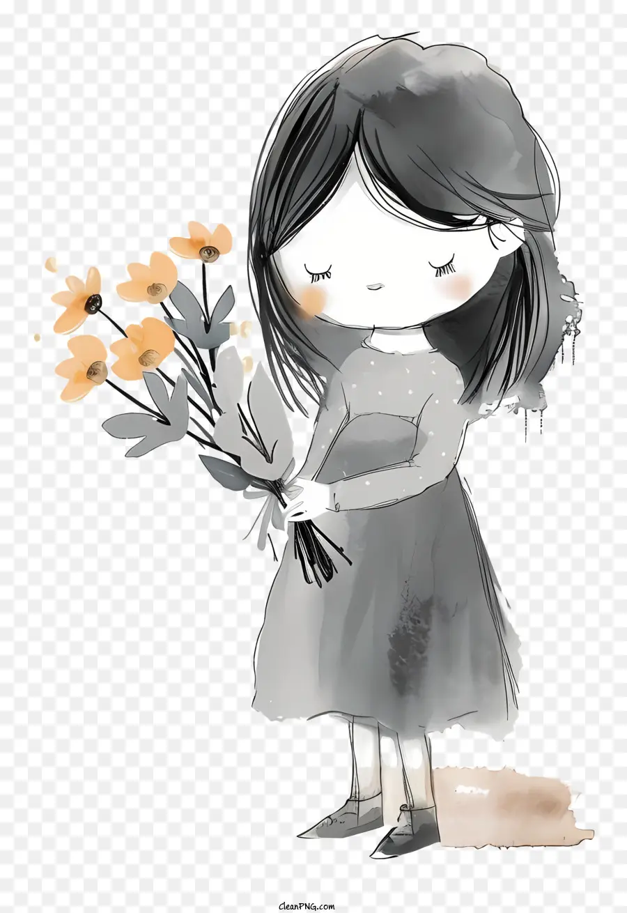Девушка держит цветы，девушка с цветами PNG