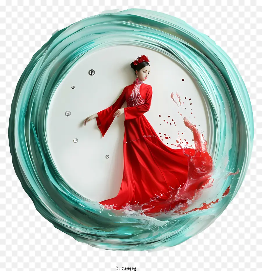 мода девушка，Женщина в красном платье PNG