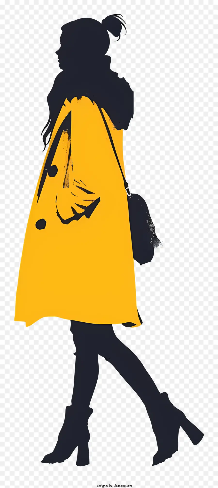 мода девушка，Желтое пальто PNG