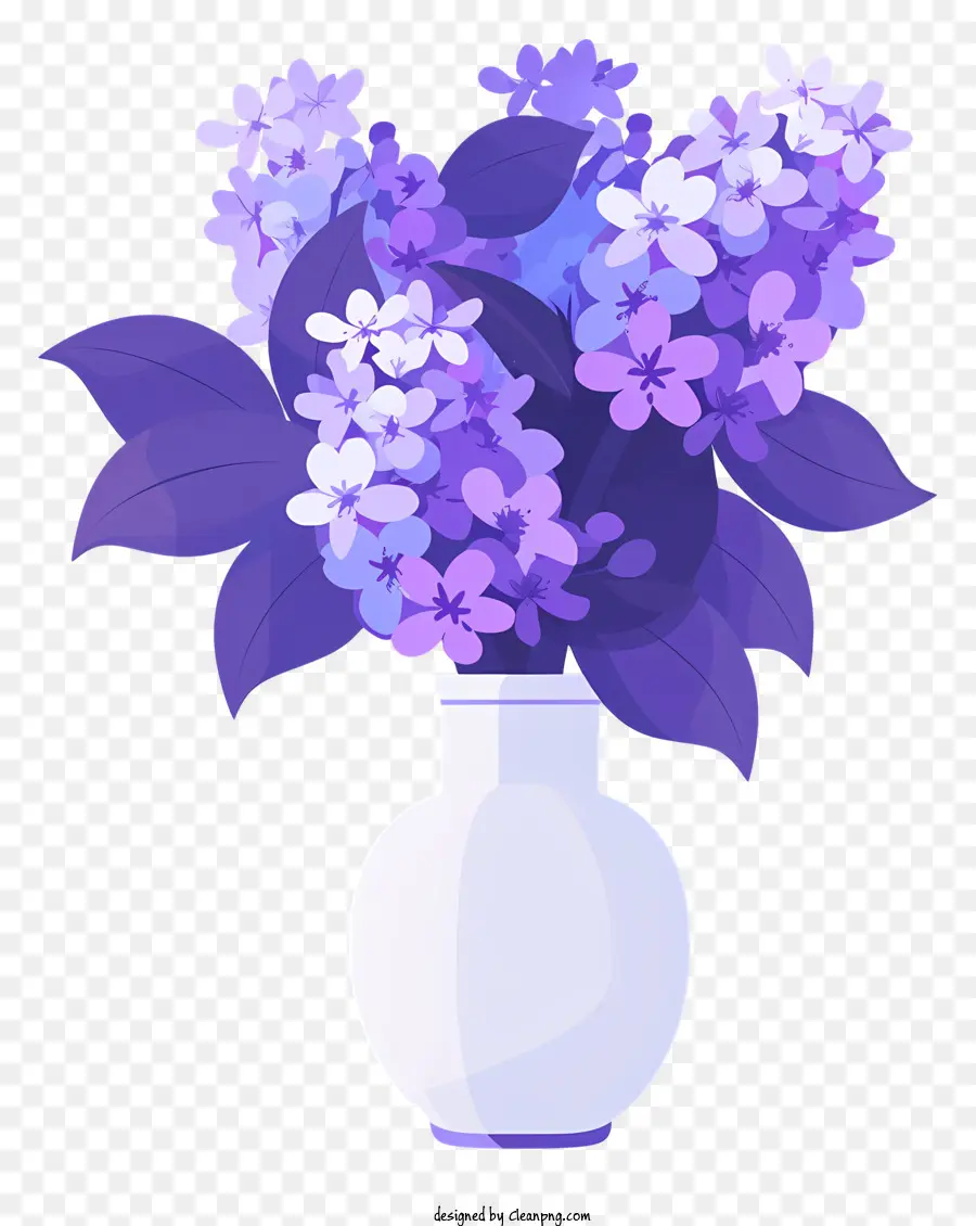 сиреневые цветы，Белая ваза PNG