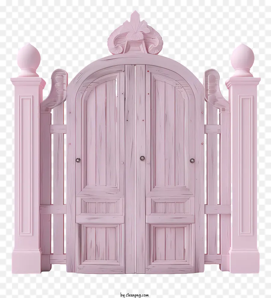 Деревянные садовые ворота，розовая дверь PNG