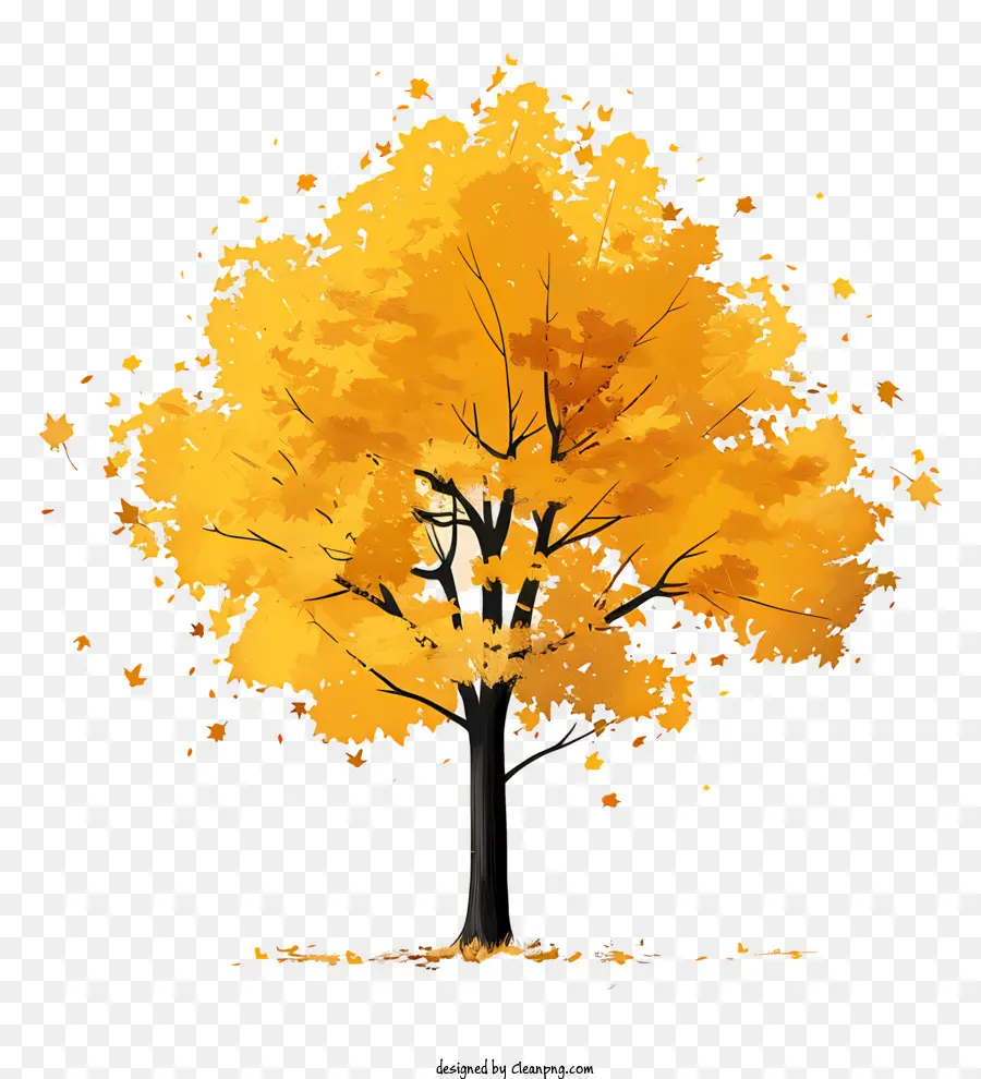 Желтое кленовое дерево，осенняя листва PNG