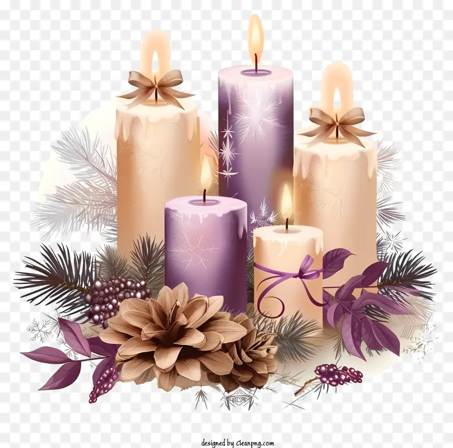 рождественские свечи，фиолетовые свечи PNG