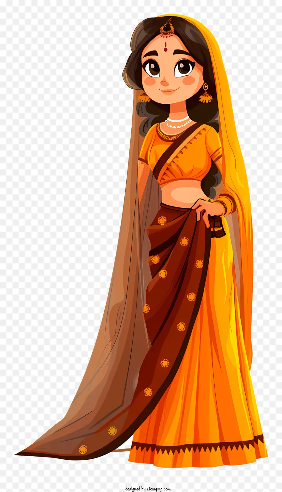Индийская женщина мультфильм，Традиционное индийское платье PNG