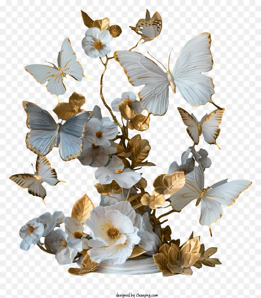 бабочка，Белая ваза PNG
