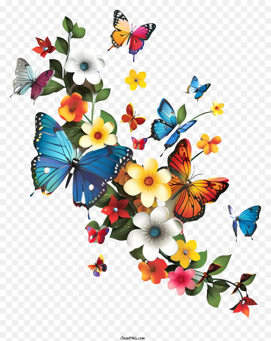бабочки，красочные бабочки PNG