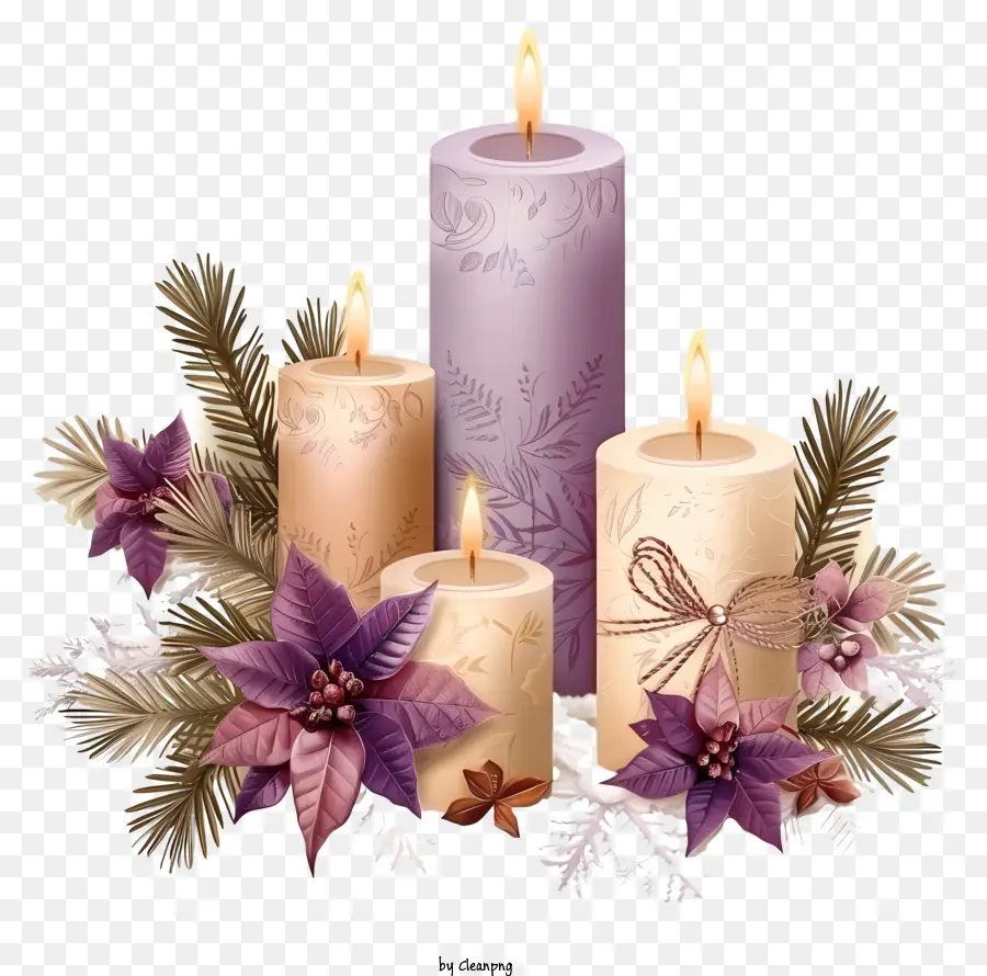 рождественские свечи，зажженные свечи PNG