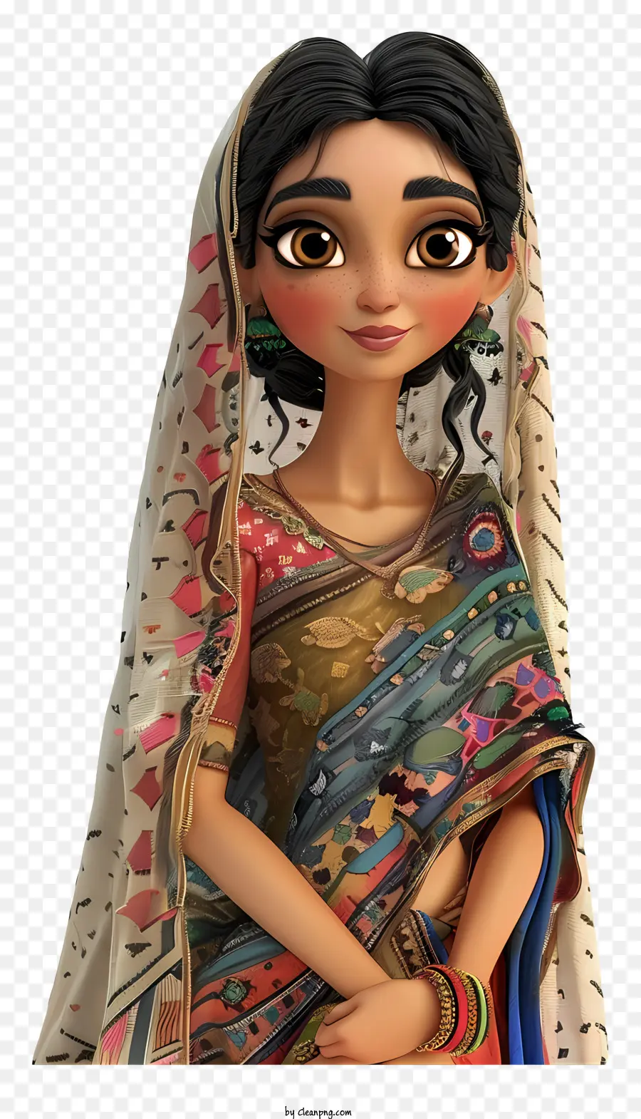 Индийская женщина мультфильм，Индийская традиционная одежда PNG