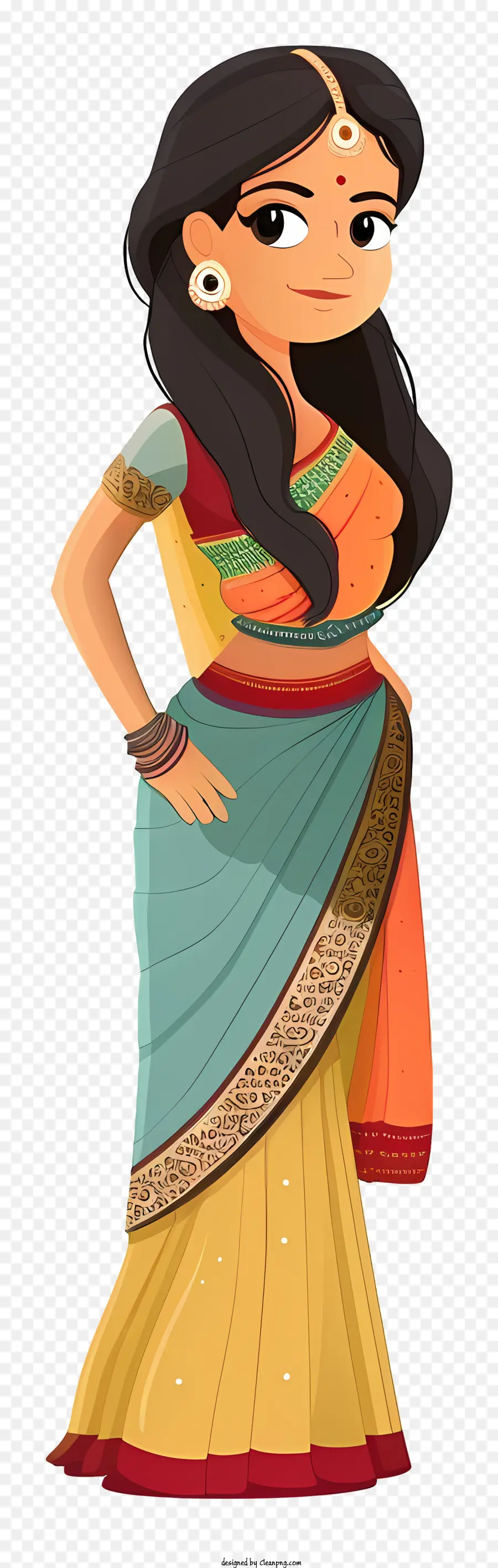 Индийская женщина мультфильм，индийская мода PNG