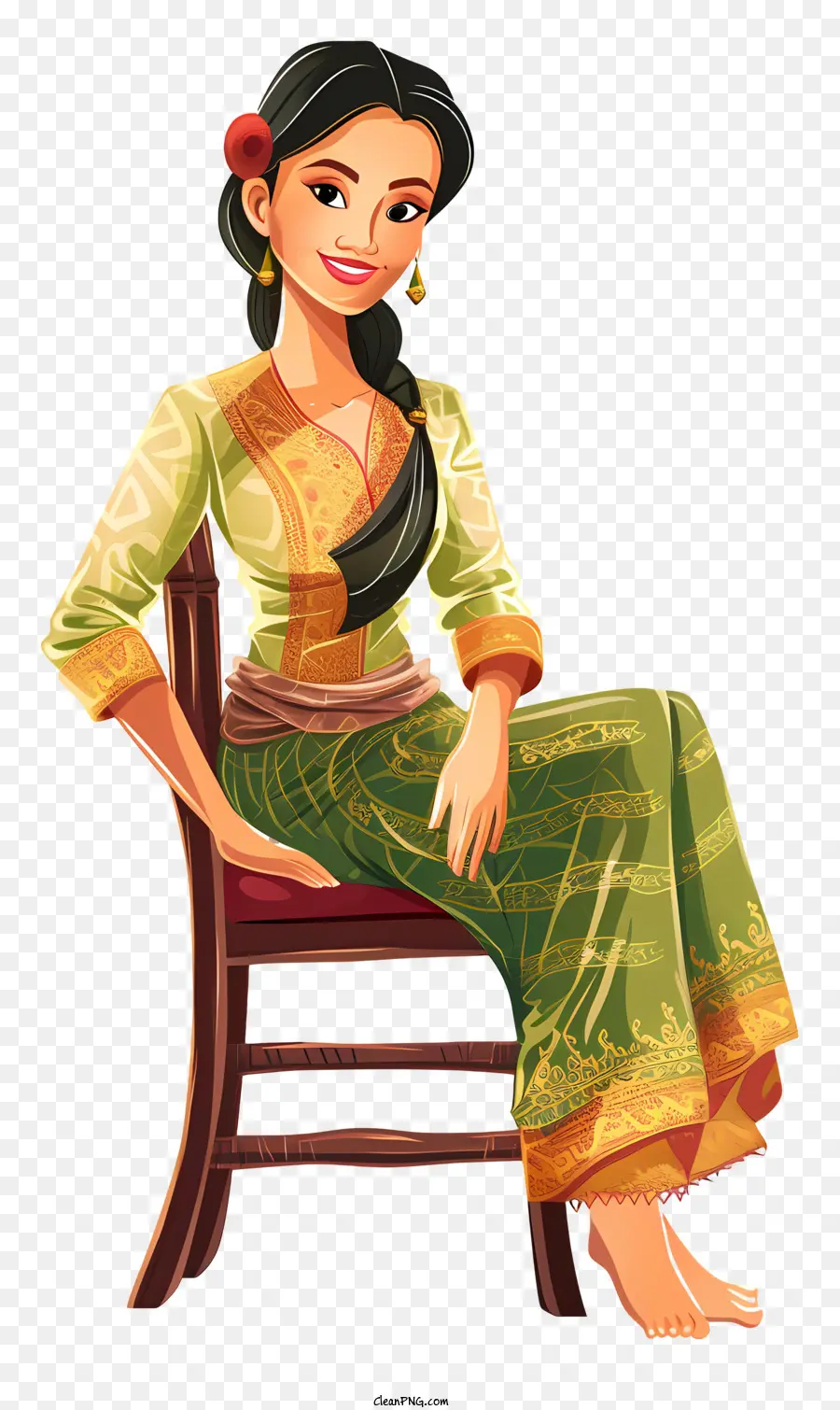 Камбоджийская женщина мультфильм，Традиционное азиатское платье PNG