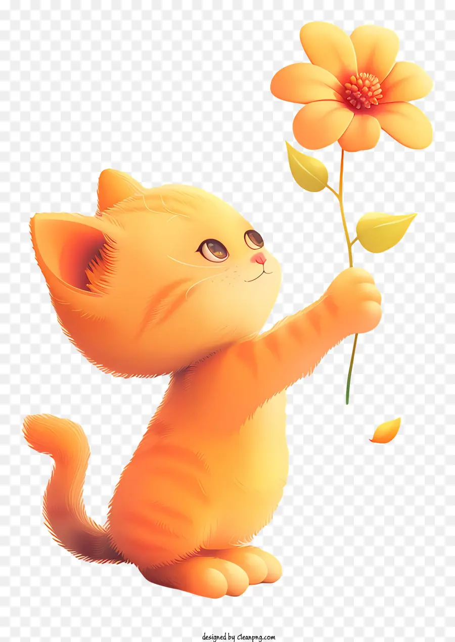 Кошка играет в цветах，Оранжевый табби кот PNG