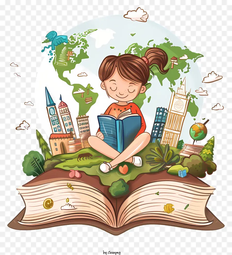 Всемирный день рассказывания историй，девушка читает книгу PNG