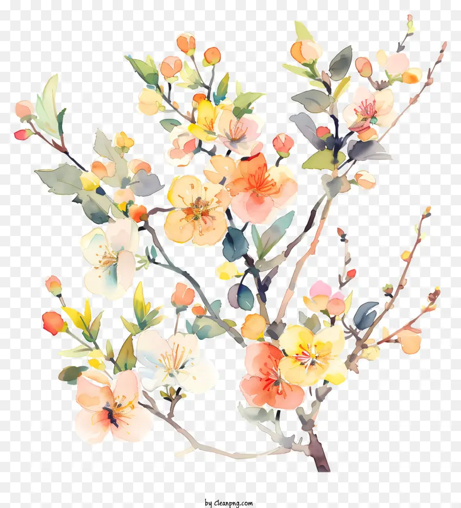 акварель，цветущее дерево PNG