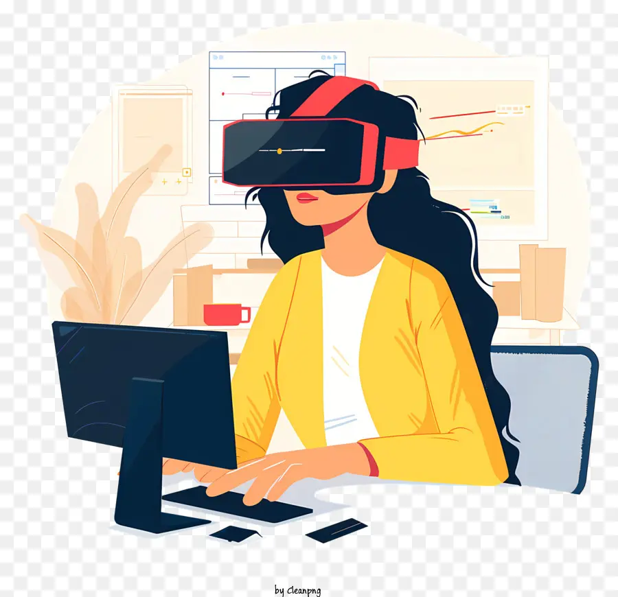 Женщина в виртуальных очках，виртуальная реальность PNG