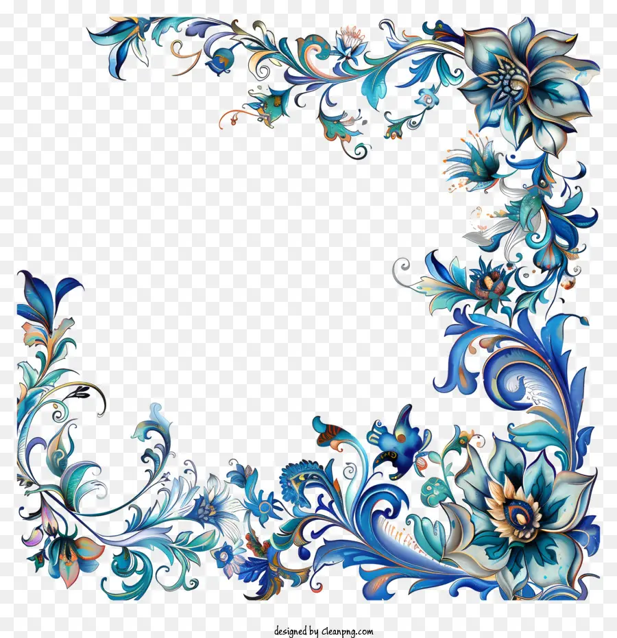 текстура границы，синий цветочный дизайн PNG